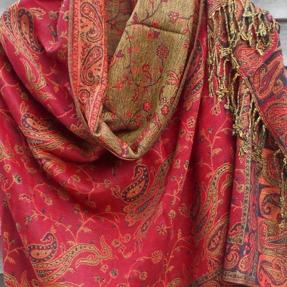 Reversible Red Pashmina Scarves for Women wedding bridal wraps Warm Cozy Stole - Picture 1 of 4